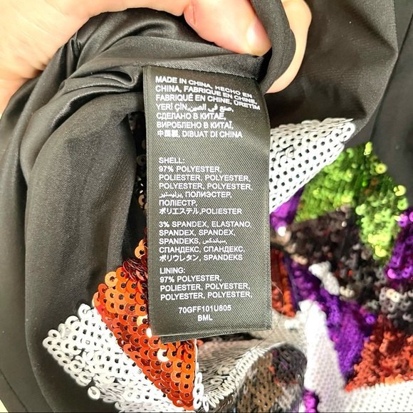 BEBE Mini Dress Black Size Medium Sequin Tribal Y2K Geometric Slip Party - Picture 6 of 7